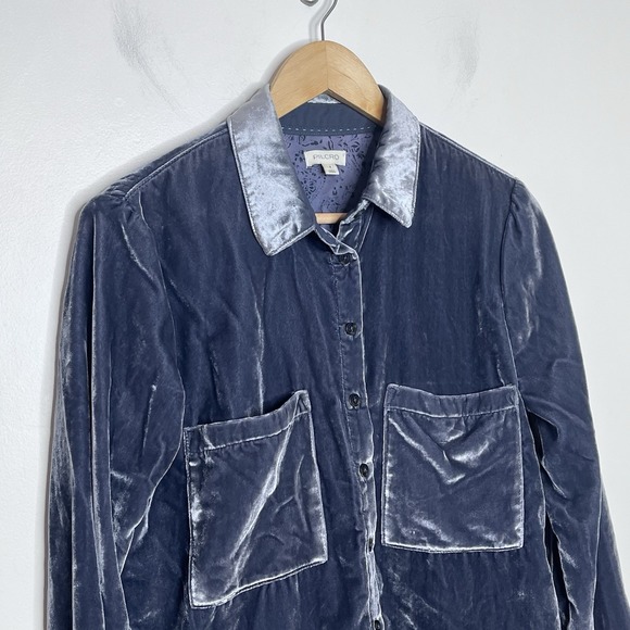 Pilcro Anthropologie Hadley Button Down Gray Velvet Shirt Blouse Womens Small - Picture 2 of 7